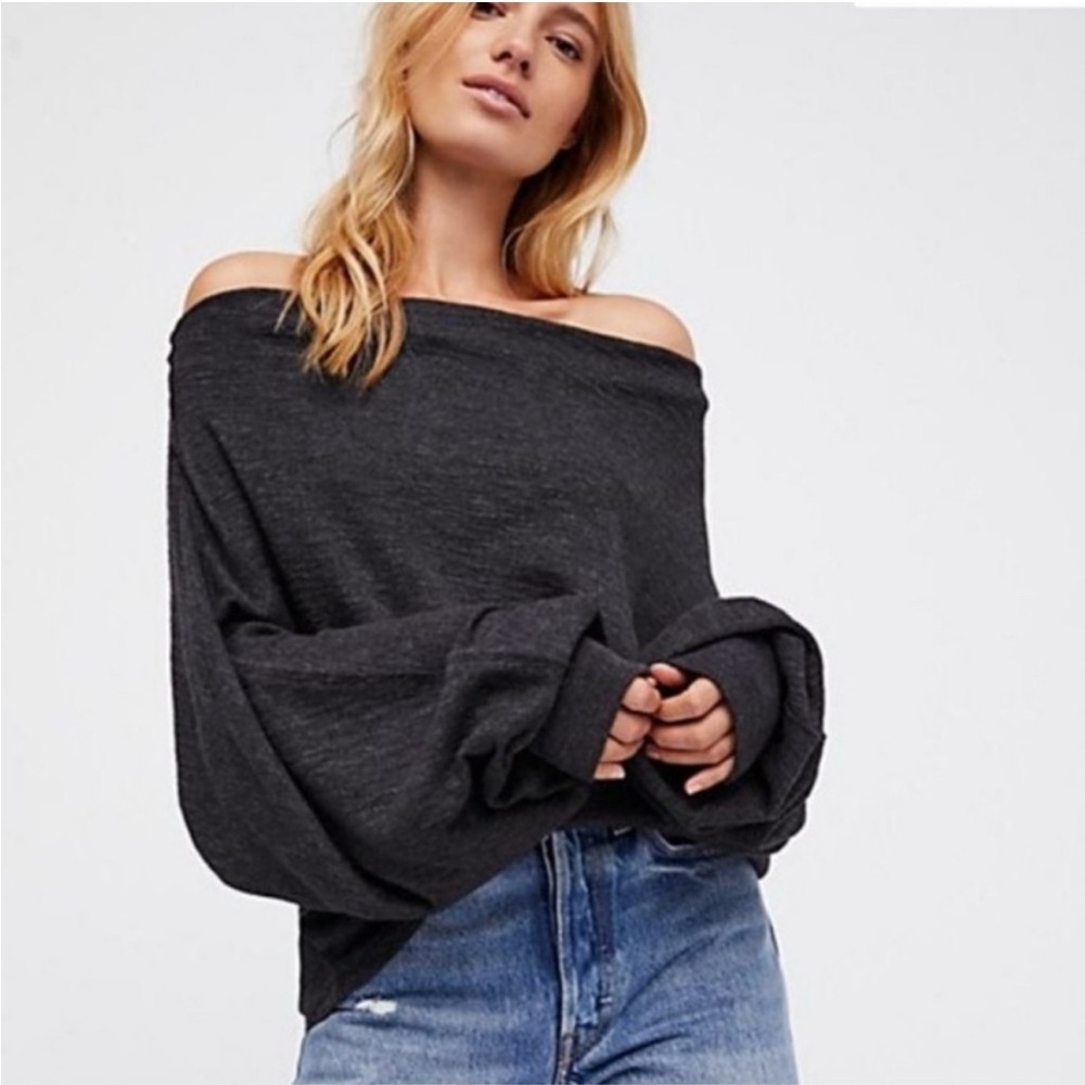 Free People We The Free Skyline Off The Shoulder Long Sleeve - Grey - Size Small